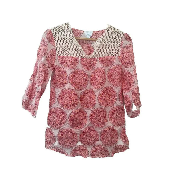 Calypso St Barth Target Women's 100% Silk Pink Red Floral Tunic Blouse XS 1135 - Picture 8 of 8